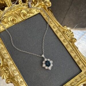 925 Sterling Silver Necklace with Deep Blue CZ Pendant